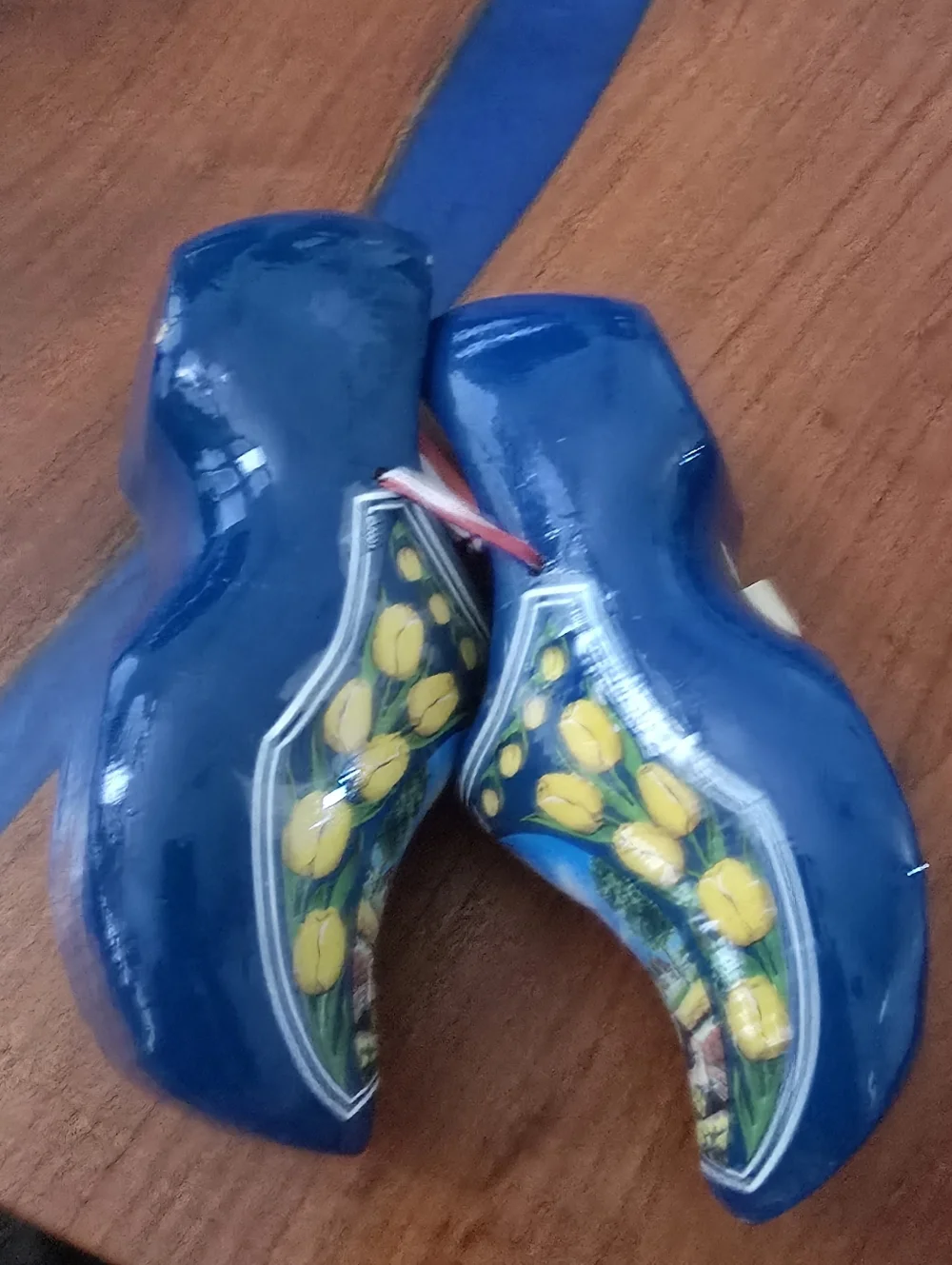Holland Blue Kids Wooden Moccasin Clogs with Tulip & Windmill Art